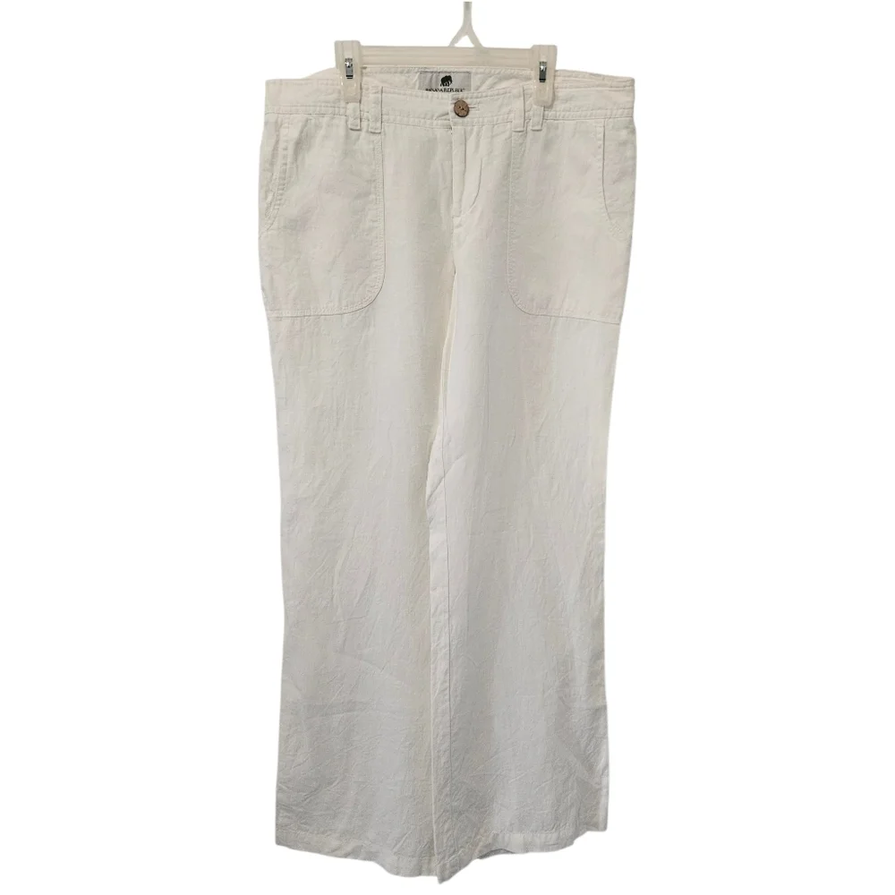 Banana Republic 100% Organic Linen Pants Cream Wide Leg Womens Size‎ 10 Coastal